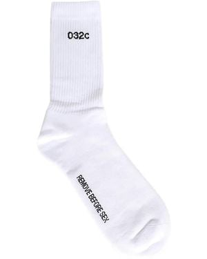 032c Classic Logo-Embroidered Ribbed Socks - White