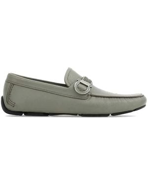 Ferragamo Gancini-Plaque Braided-Strap Loafers - Grey