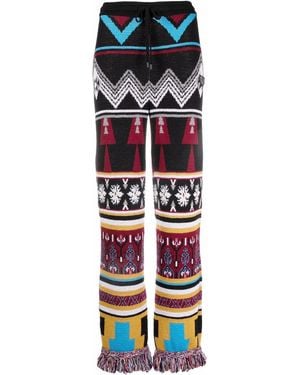 Philipp Plein Geometric-Pattern Fringe Wool Trousers - Black