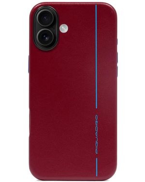 Piquadro Leather Iphone 16 Plus Phone Cover - Red