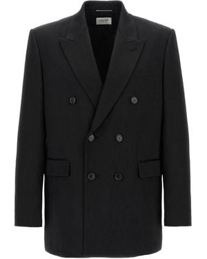 Saint Laurent Double-Breasted Silk Blazer - Black