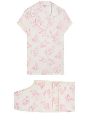 Eberjey Gisele Floral-Print Piped Pajamas Set - White