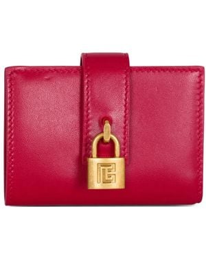 Balmain Padlock Leather Wallet - Red