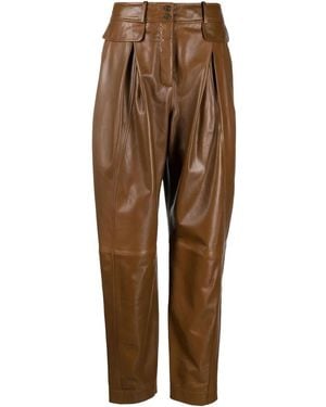 Alberta Ferretti High-Waisted Leather Trousers - Brown
