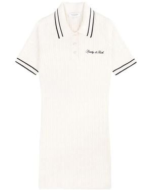Sporty & Rich Cable-Knit Polo-Collar Mini Dress - White