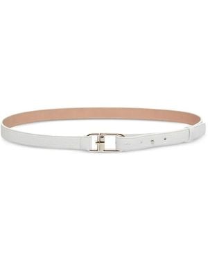Giorgio Armani Pebbled-Leather Buckle Belt - White