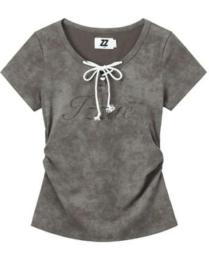 Izzue Lace-Up Acid-Wash T-Shirt - Grey