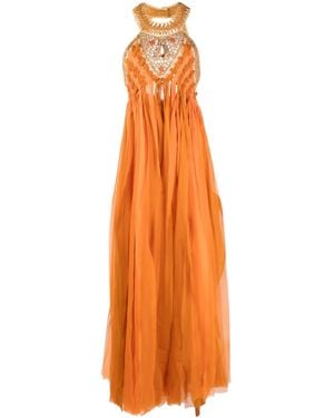 Alberta Ferretti Robe Longue À Empiècement Tissé - Orange