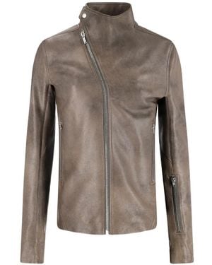Rick Owens Asymmetric Leather Jacket - Grey