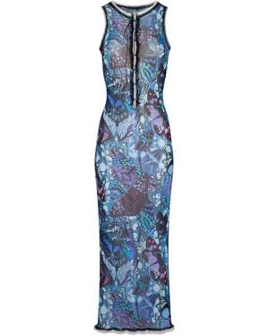 Jean Paul Gaultier Butterfly-Print Mesh Dress - Blue