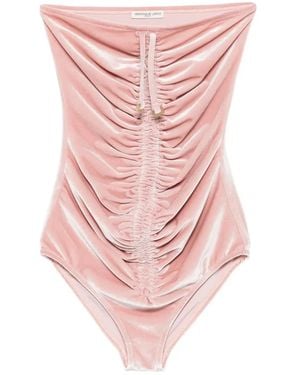 Veronique Leroy Ruched Velvet Bodysuit - Pink