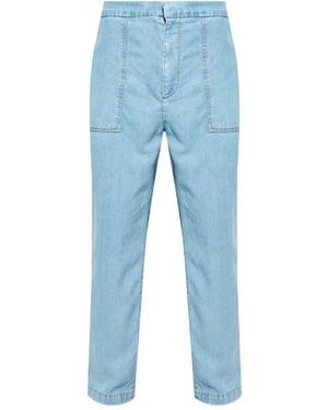 Officine Generale Topstitching-Detail Patch-Pocket Trousers - Blue
