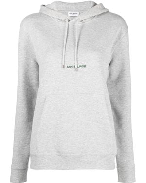 Saint Laurent Embroidered Cotton-blend Jersey Hoodie - Grey