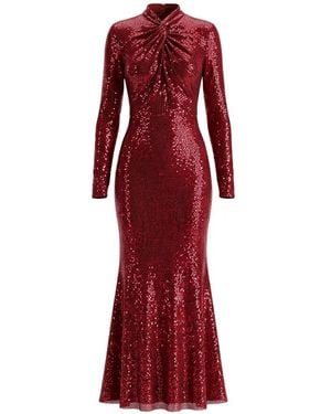 Self-Portrait Rhinestone Mesh Twist Midi Dress - Red