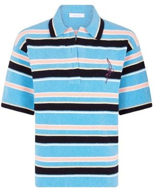Rabanne Striped Embroidered Polo Top - Blue