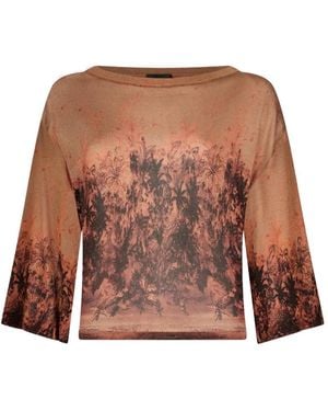 Liu Jo Printed Crew-Neck Top - Brown