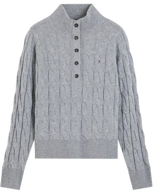 Tommy Hilfiger Cable-Knit Button-Up Sweater - Grey