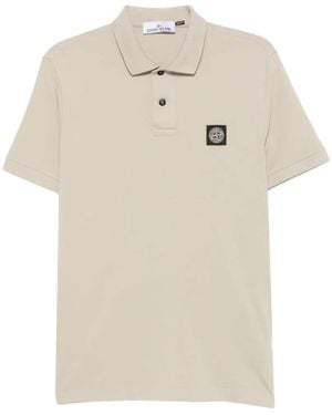 Stone Island Polo En Piqué À Patch Logo - Blanc