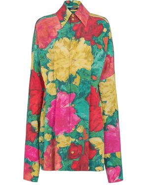 Balmain Floral-Print Shirt Dress - Green