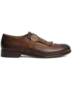 Doucal's Kilty Leather Monk Shoes - Brown