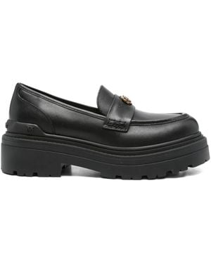Pinko Mia 24 Rounded Toe Lug Sole Leather Loafers - Black