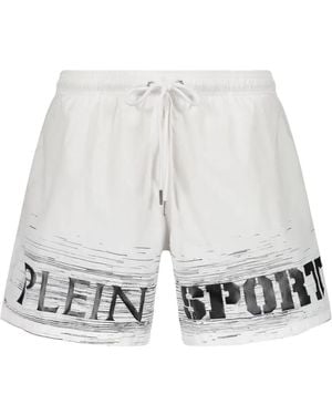 Philipp Plein Logo-Print Drawstring Swim Shorts - White