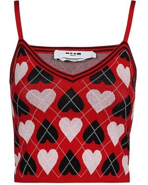 MSGM Gestricktes Oberteil mit Herzmuster - Rot