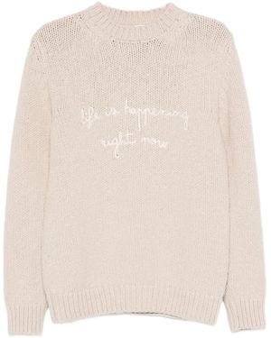 Eleventy Embroidered Crew-Neck Jumper - Natural