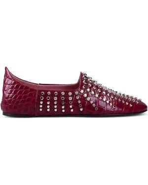 Premiata Studded Croc-Embossed Ballet Flats - Purple