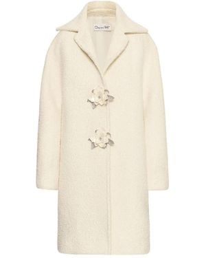 Oscar de la Renta Bouclé Jas Met Bloemknoop - Naturel