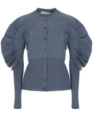 Vivienne Westwood Orb-Embroidered Puff-Sleeve Cardigan - Blue