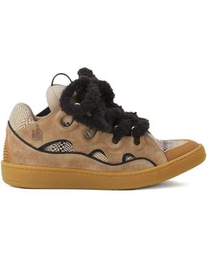 Lanvin Suede Shearling Trainers - Brown