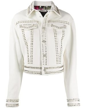 Philipp Plein Skull Stud Leather Jacket - White
