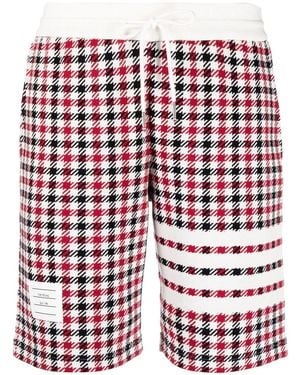 Thom Browne Check-pattern Logo-patch Shorts - Red