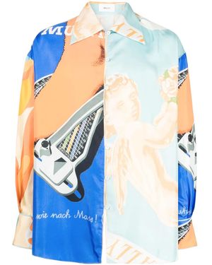 Bally Abstract-Print Paneled Shirt - Blue
