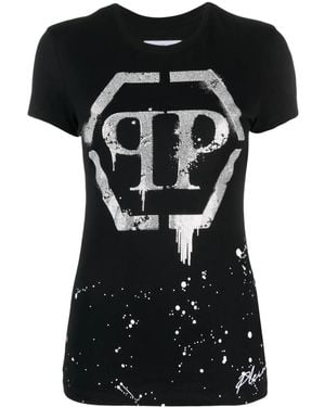 Philipp Plein Crystal-Embellished Logo T-Shirt - Black