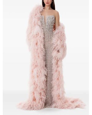 Dina Melwani Crystal Hand-Embroidered Feather Cape - Pink