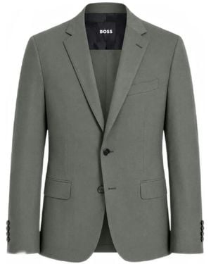 BOSS Single-Breasted Notched-Lapels Suit Jacket - Gray