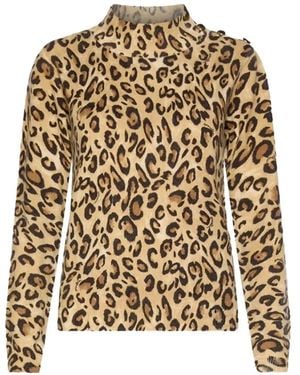 Marella Leopard-Print Button-Detail Sweater - White