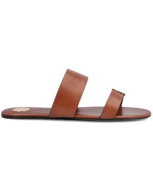 Saint Laurent Babylone Double-Strap Logo-Detail Calfskin Sandals - Brown