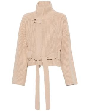 Brandon Maxwell Neal Belted Zip-Front Cardigan - Natural