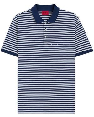 HUGO Demspolo Cotton-Piqué Polo Shirt With Horizontal Stripe - Blue