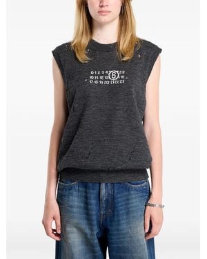 MM6 by Maison Margiela Numeric-Logo Distressed Knitted Vest - Black