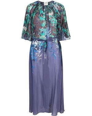 forte_forte Printed Cotton And Silk Blend Long Dress - Blue