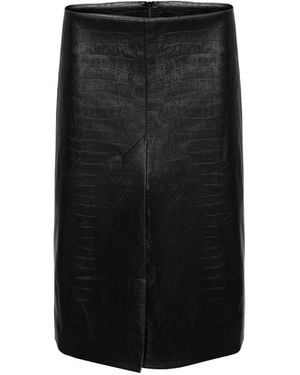 Lika Crocodile-Effect Midi Skirt - Black
