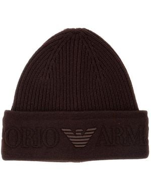 Emporio Armani Logo-Embroidered Ribbed Beanie Hat