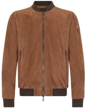Moorer Suede Bomber Jacket - Brown