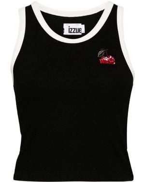 Izzue Logo-Embroidered Contrasting-Trim Tank Top - Black