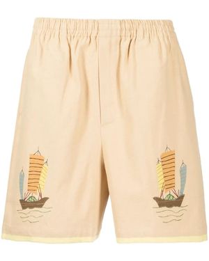Bode Illustration-Print Cotton Deck Shorts - Natural
