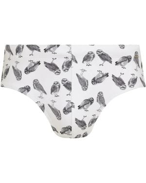 Amir Slama Owl-Print Swimming Trunks - White